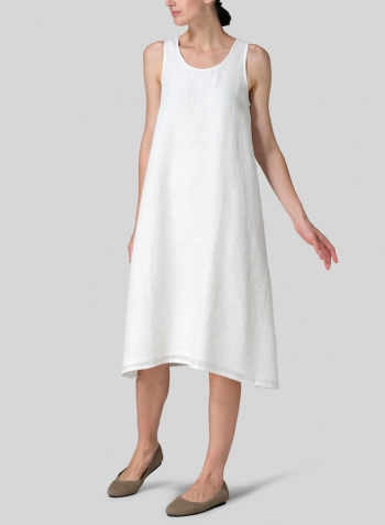 Jacquard Ivory White Linen Lining A-Shape Midi Dress