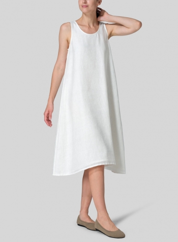 Jacquard Ivory White Linen Lining A-Shape Midi Dress