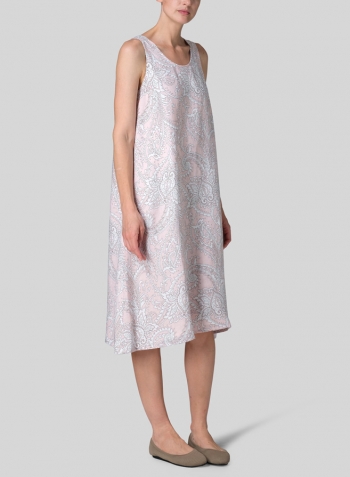 Pink Paisley Waves Linen Lining A-Shape Midi Dress