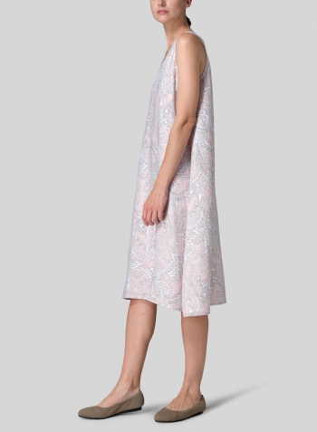 Pink Paisley Waves Linen Lining A-Shape Midi Dress