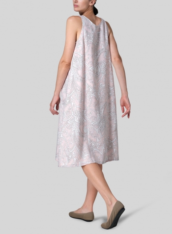 Pink Paisley Waves Linen Lining A-Shape Midi Dress