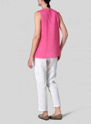 Pink Rose Linen Embroidered V-Neck Sleeveless Top