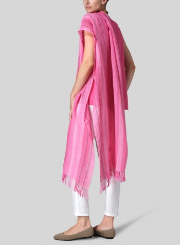Pink Rose Linen Embroidered V-Neck Sleeveless Top Set