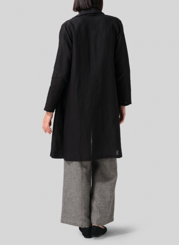 Black Linen Open-Front Shawl Collar Jacket