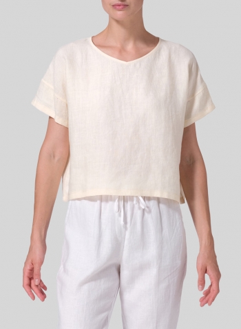 Soft Yellow Linen Round Neck Box Top