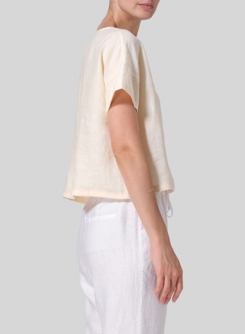 Soft Yellow Linen Round Neck Box Top