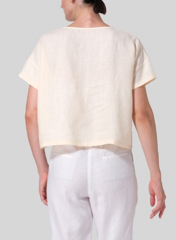 Soft Yellow Linen Round Neck Box Top