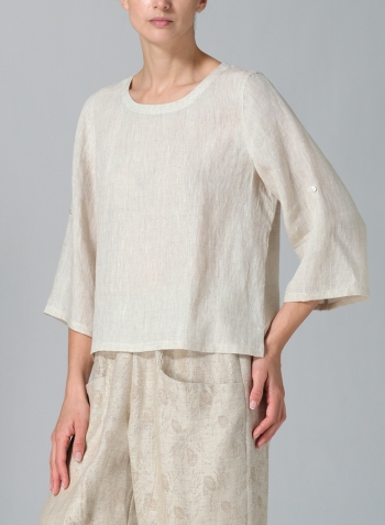 Oat Linen Relaxed Fit Boat Neck Top