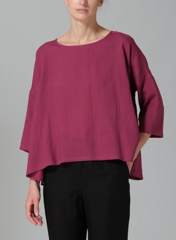 Red Violet Linen Dropped Shoulder Top Set