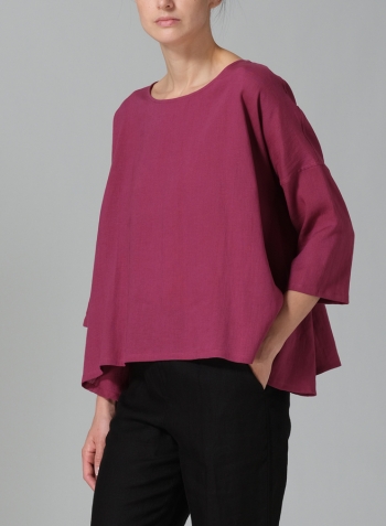 Red Violet Linen Dropped Shoulder Top Set