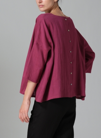 Red Violet Linen Dropped Shoulder Top Set