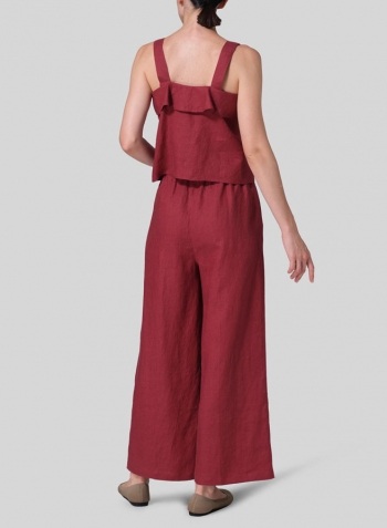 Burgundy Linen Ruffle Square Neck Cami Top