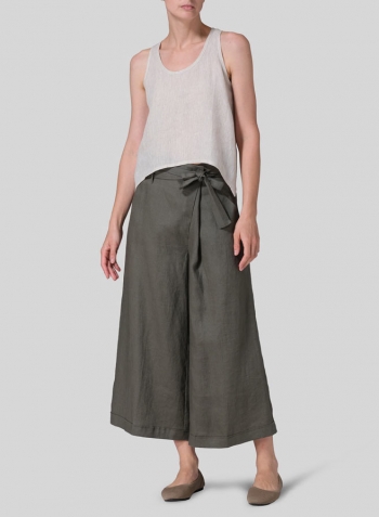 Olive Green Linen Wide-Leg Pants Set