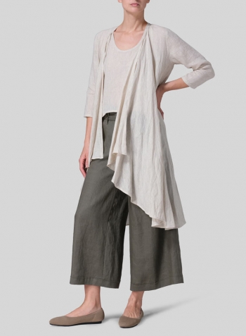 Linen Long Waterfall-Front Jacket Set