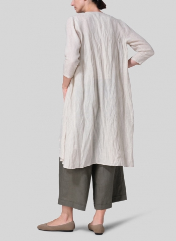 Linen Long Waterfall-Front Jacket Set