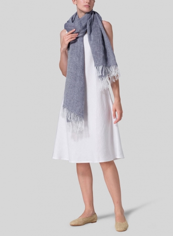 White Linen Bias Cut A-Line Midi Dress With Scarf