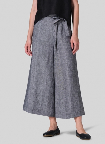 Two Tone Black Linen Wide-Leg Pants Set