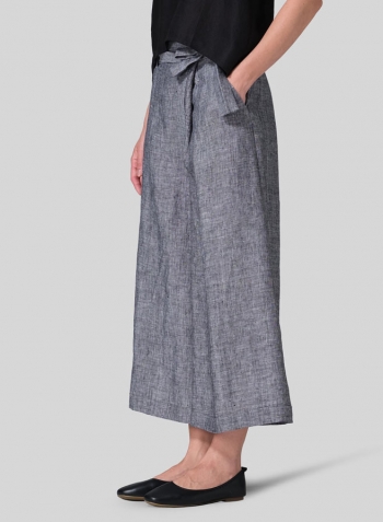 Two Tone Black Linen Wide-Leg Pants Set