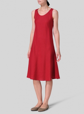 Cranberry Linen Bias Cut A-Line Midi Dress