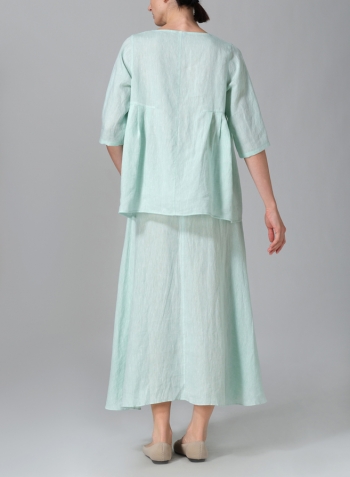 Soft Light Green Linen Dropped Shoulder Pleated Box Top Set