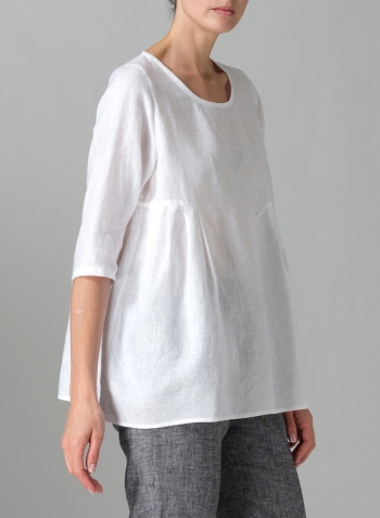 White Linen Dropped Shoulder Pleated Box Top