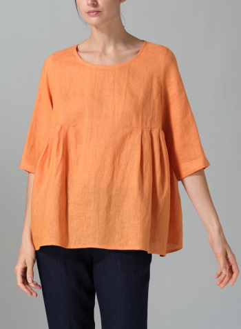 Orange Linen Dropped Shoulder Pleated Box Top