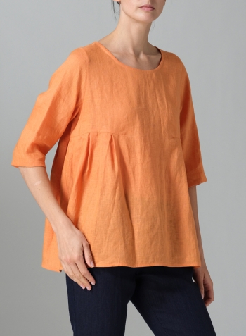 Orange Linen Dropped Shoulder Pleated Box Top