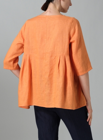 Orange Linen Dropped Shoulder Pleated Box Top