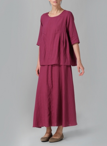 Red Violet Linen Dropped Shoulder Pleated Box Top