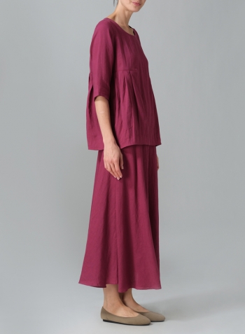 Red Violet Linen Dropped Shoulder Pleated Box Top