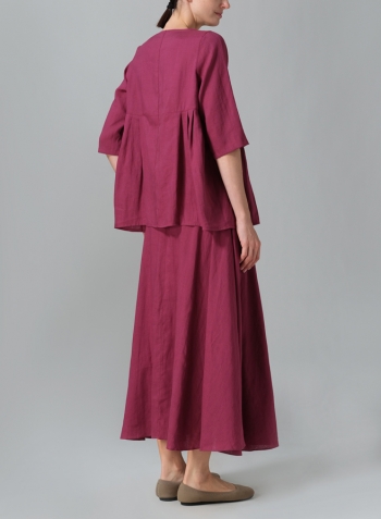 Red Violet Linen Dropped Shoulder Pleated Box Top