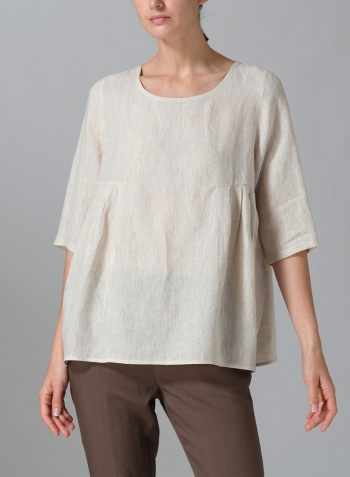 Oat Linen Dropped Shoulder Pleated Box Top