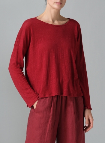 Red Linen Knitted Long Sleeves T-Shirt