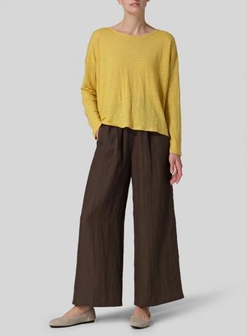 Yellow Linen Knitted Long Sleeves T-Shirt