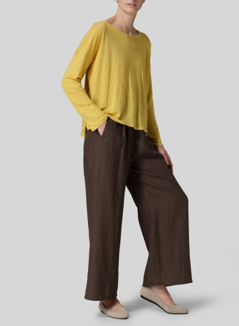 Yellow Linen Knitted Long Sleeves T-Shirt