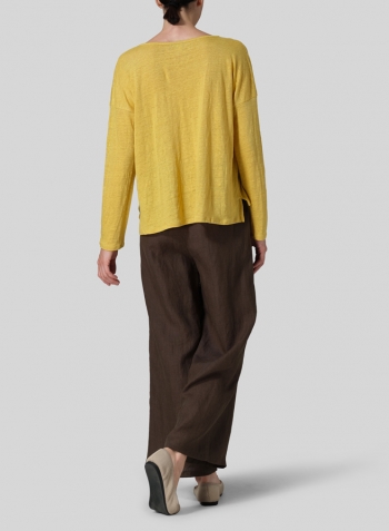 Yellow Linen Knitted Long Sleeves T-Shirt