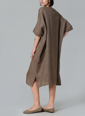 Soil Medium Weight Linen Oversized Dolman Sleeve Dress