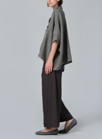 Two Tone Charcoal Linen Tie Rope Short Kimono Jacket