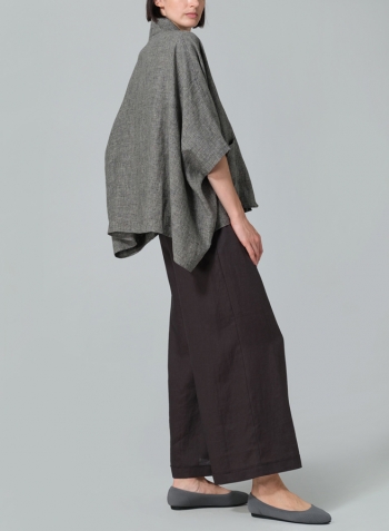 Two Tone Charcoal Linen Tie Rope Short Kimono Jacket