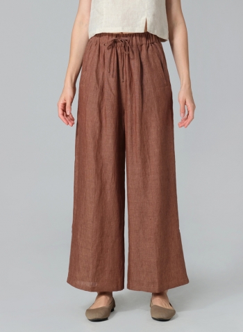 Cinnamon Linen Straight Elastic Long Pants