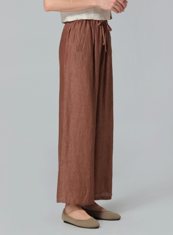 Cinnamon Linen Straight Elastic Long Pants