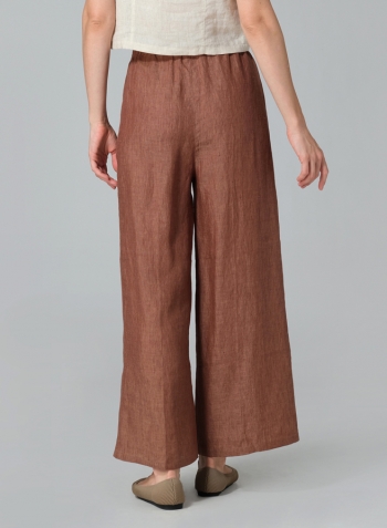 Cinnamon Linen Straight Elastic Long Pants