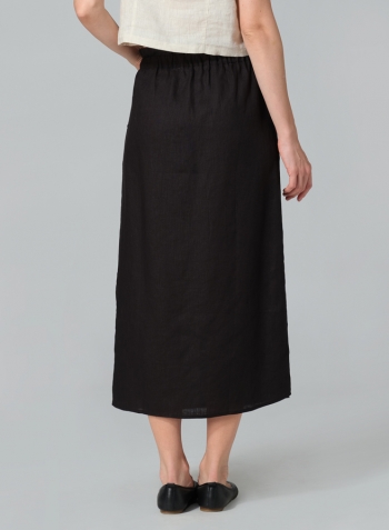 Black Linen Straight-Leg Long Skirt
