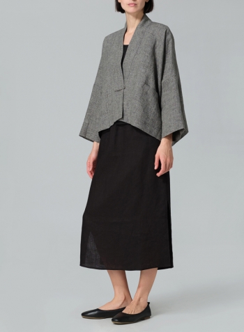 Two Tone Charcoal Linen Kimono Long Sleeve Jacket