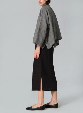 Two Tone Charcoal Linen Kimono Long Sleeve Jacket