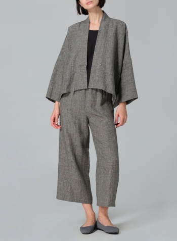 Two Tone Charcoal Linen Kimono Long Sleeve Jacket Set