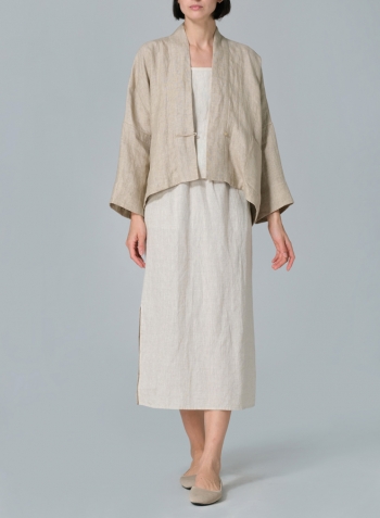 Oat Double Cloth Medium Weight Linen Kimono Long Sleeve Jacket