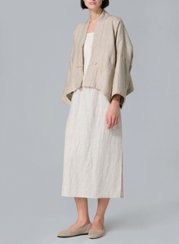 Oat Double Cloth Medium Weight Linen Kimono Long Sleeve Jacket