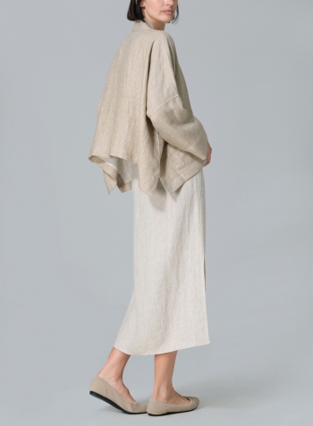 Oat Double Cloth Medium Weight Linen Kimono Long Sleeve Jacket