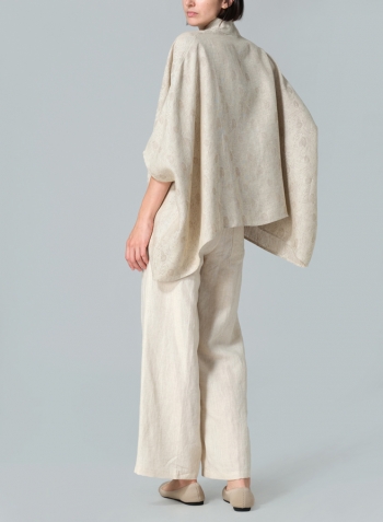 Jacquard Oat Linen Tie Rope Short Kimono Jacket